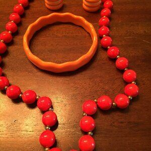 80's style bright orange jewelry set